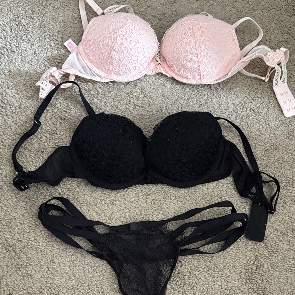 Victoria Secret VerySexy Lace push up Bra and Panty Set - Black and Pink